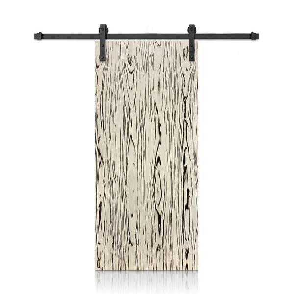 CALHOME 32 in. x 80 in. White and Brown Smooth Flush Veneer Composite Interior Sliding Barn Door with Hardware Kit