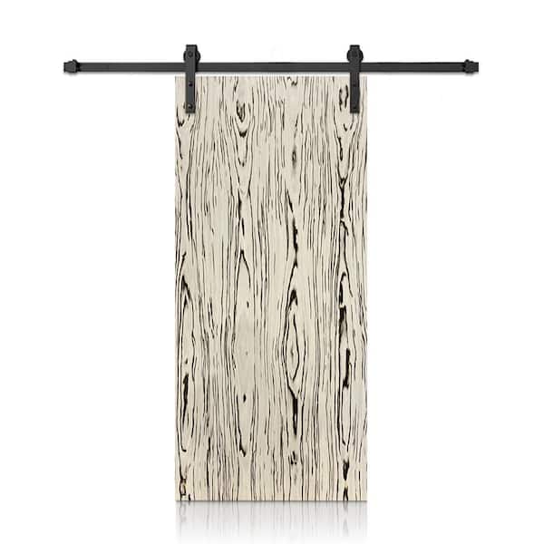 CALHOME 38 in. x 80 in. White and Brown Smooth Flush Veneer Composite Interior Sliding Barn Door with Hardware Kit