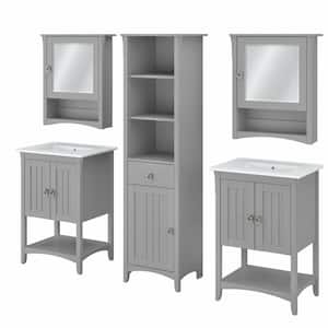 Salinas 24.21 in. W x 18.31 in. D x 34.06 in. H Double Sink Bath Vanity in Cape Cod Gray with White Wood Top and Mirror