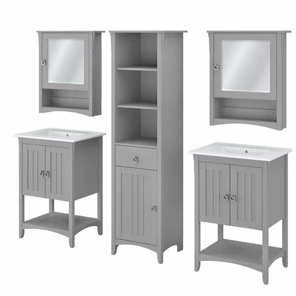 Salinas 24.21 in. W x 18.31 in. D x 34.06 in. H Double Sink Bath Vanity in Cape Cod Gray with White Wood Top and Mirror