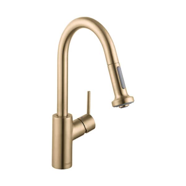 Hansgrohe Talis S² Single-Handle Pull Down Sprayer Kitchen Faucet with QuickClean in Brushed Gold Optic