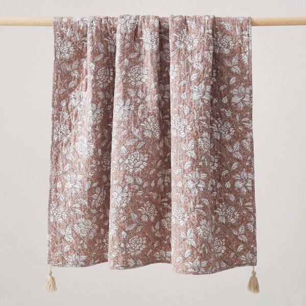 Lush Decor Zara Floral Block Reversible Terracotta Cotton Throw