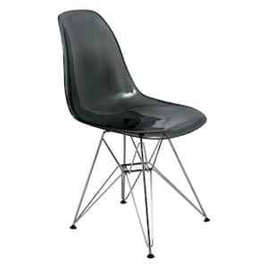Cresco Modern Plastic Molded Dining Side Chair With Eiffel Chrome Legs Transparent Black