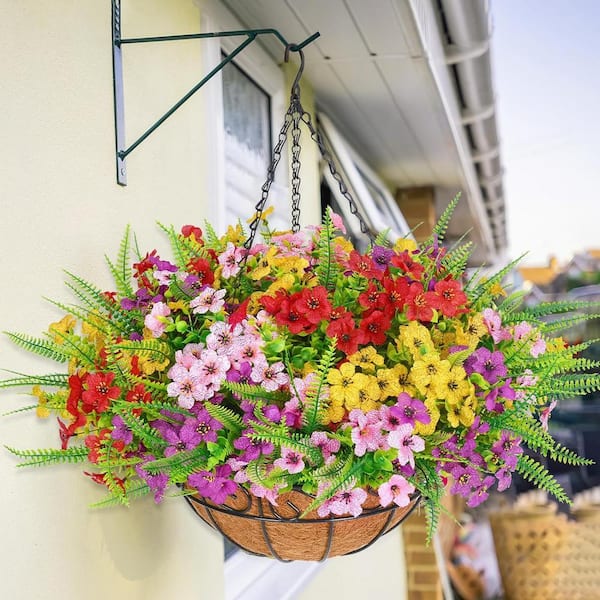 Unbranded 23 .6 in. H Mixed Color Artificial Hanging Plants Outdoors,  Artificial Fake Hanging Baskets with Flowers NYAF513