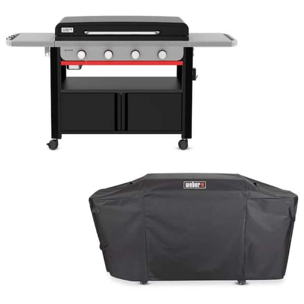 Slate Rust-Resistant Griddle 4-Burner Propane 36 in. Flat Top Grill in Black with Closed Cabinet and Grill Cover