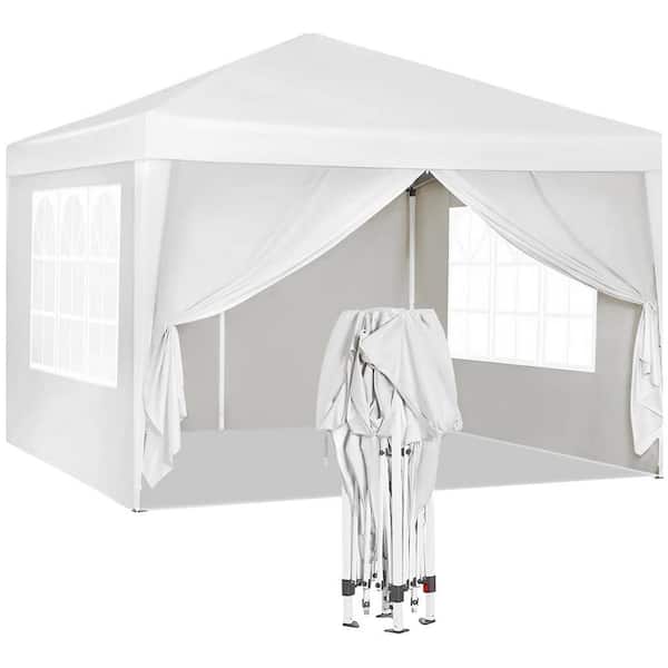 Sudzendf 10 ft. x 10 ft. White Pop-Up Canopy with 4 Removable Sidewalls + Carry Bag + 4pcs Weight Bag