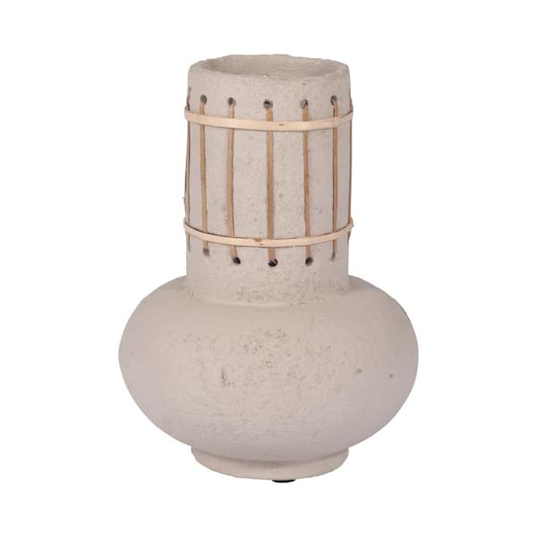 Liv & Skye 10 in. Ivory Ceramic Top Weave Nomad Decorative Vase