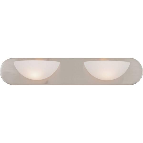 Volume Lighting 2-Light Indoor Brushed Nickel Bath or Vanity Light Wall Mount or Wall Sconce with White Glass Half Spheres