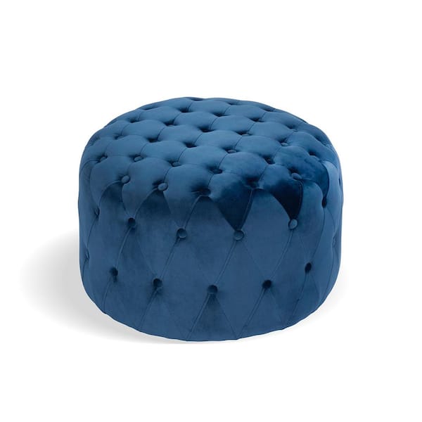 Homy Casa Ottoman Blue Standard Round Tufted Velvet