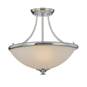 3-Light Chrome Semi Flush Mount with Etched White Glass