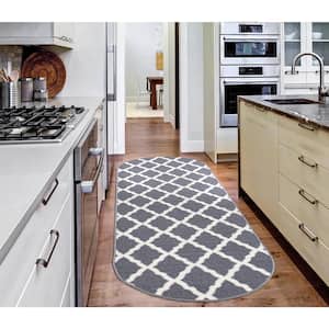 Glamour Collection Non-Slip Rubberback Moroccan Trellis Design 2x5 Indoor Oval Runner Rug,1 ft. 8 in. x4 ft. 11 in.,Gray