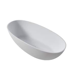 65 in. x 30 in. Solid Surface Stone Resin Flatbottom Freestanding Double Slipper Soaking Bathtub in Matte White