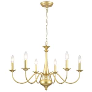 6 Light Gold Classic Candle Style Dimmable Traditional Chandelier for Living Room Kitchen Island Dining Room Foyer