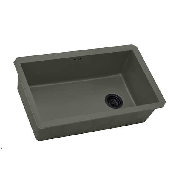 EpiGranite 32 in. Undermount Single Bowl Kitchen Sink in Juniper Green Granite Quartz Composite with Offset Drain