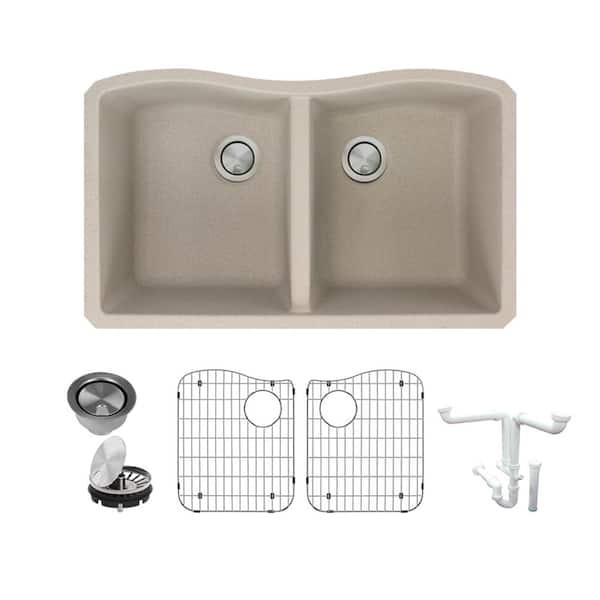 Transolid Aversa All-in-One Undermount Granite 32 in. Equal Double Bowl Kitchen Sink in Cafe Latte