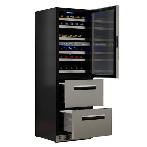 84-Bottles Built-in and Freestanding Triple Temperature Zone Wine Bev Cooler and 2-Drawers 7 Color LED in Silver