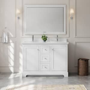 Avery 48''W x 22''D Double Vanity in White w/ Cultured Marble Vanity Top in LightVein Carrara w/ Basins & Mirror