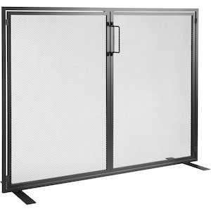 1-Panel Fireplace Screen 38.98 in. L x 30.7 in. H Sturdy Iron Mesh Fireplace Screen Free Standing Fire Fence Grate