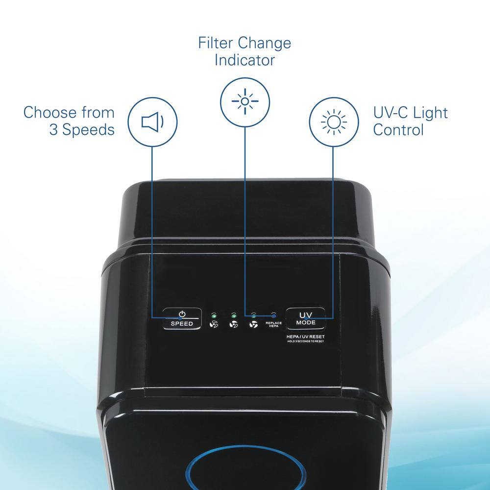 Black 28" Energy Star HEPA Air Purifier with UV-C Light
