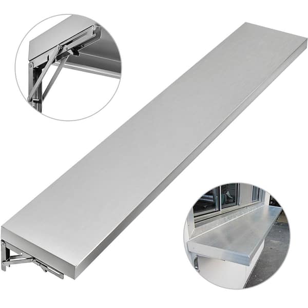 Concession Shelf 70.8 L x 11.4 W in. with Stainless Steel Frame and Surface Board for Food Trailer Serving Window Silver