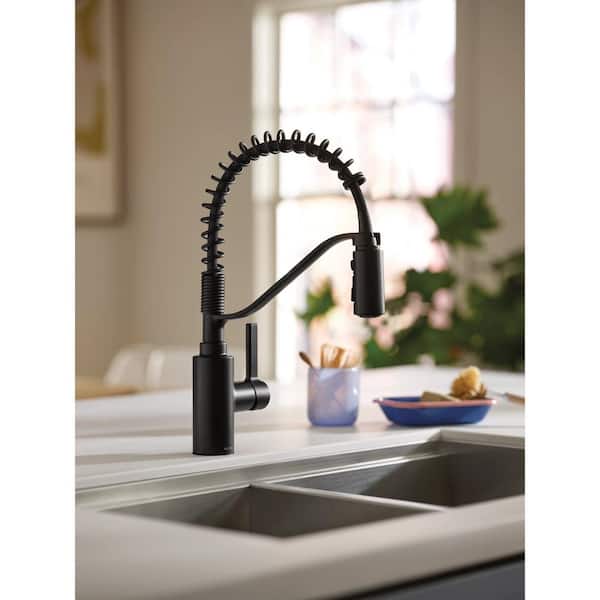 Genta LX Single Handle Pre-Rinse Spring Pull Down Sprayer Kitchen Faucet with Power Boost in Matte Black