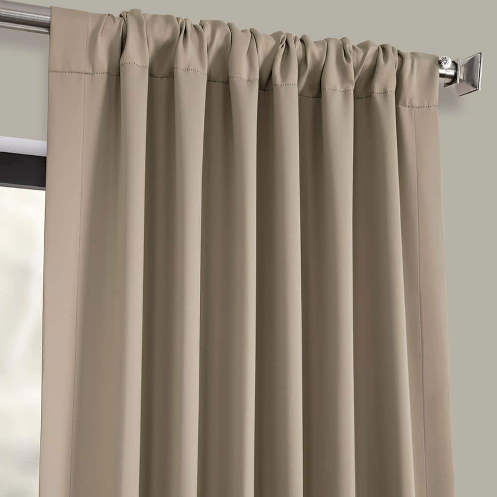 Classic Taupe Polyester Blackout Puddle Length Curtain Panel