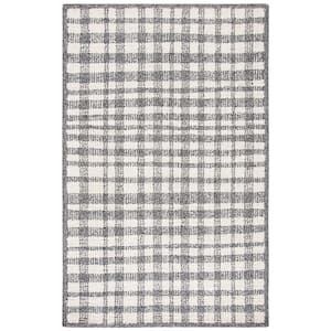 Abstract Ivory/Black 8 ft. x 10 ft. Border Plaid Area Rug