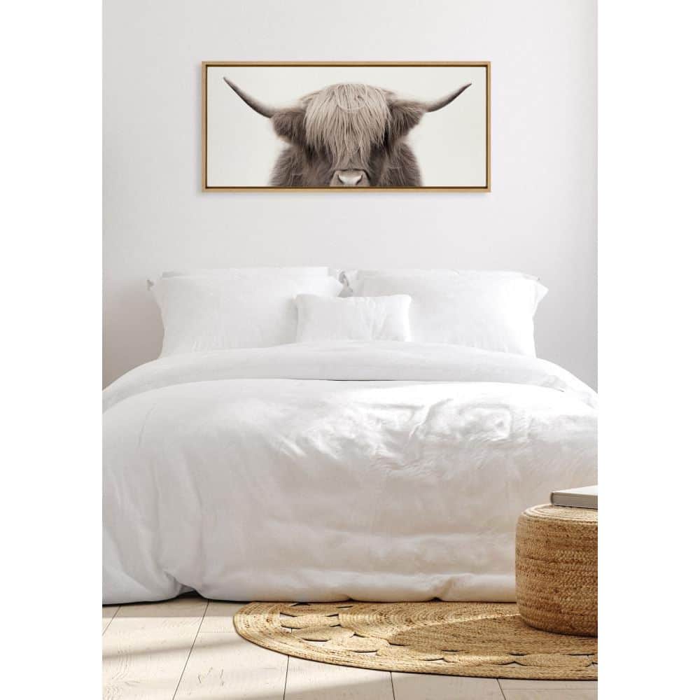 Large Highland Cow Print on Canvas with Natural Frame
