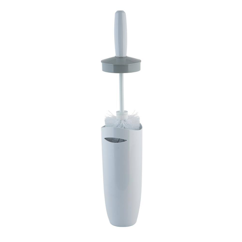 White Plastic Contour Toilet Brush and Holder