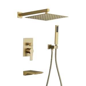 Wall Mount Single-Handle 1-Spray Tub and Shower Faucet with 12 in. Fixed Shower Head in Brushed Gold (Valve Included)