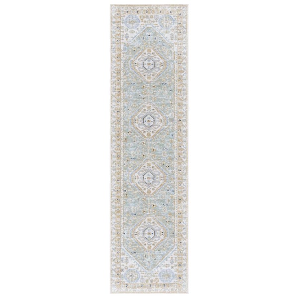 Bayside 2 ft. x 8 ft. Gold/Green Traditional Medallion Runner Rug