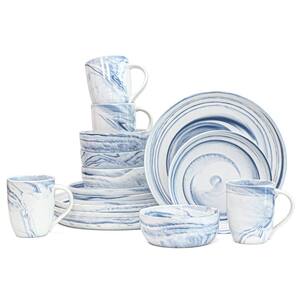 16-Piece Marble Blue Porcelain Dinnerware Set (Service For 4)