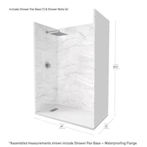 60 in. x 32 in. x 84 in. Alcove Solid Composite Stone Shower Kit - Sierra L Shower Walls and L/R WH Sand Shower Pan Base