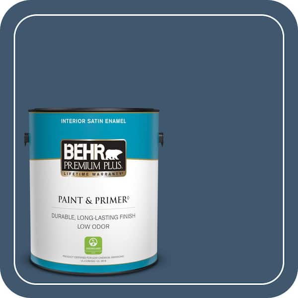 BEHR PREMIUM PLUS 1 gal. #ECC-16-3 Inlet Harbor Satin Enamel Low Odor Interior Paint & Primer