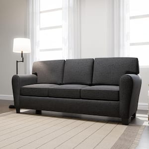 Abby 88 in. Charcoal Polyester Upholstered 3-Seater Rolled Arm Sofa