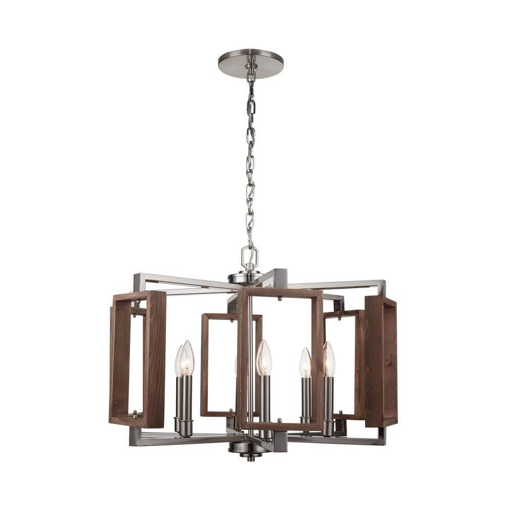 Home Decorators Collection Zurich 6-Light Brushed Nickel Chandelier with Wood Accents HD-1253BN Sansujyuku sansujyuku.com
