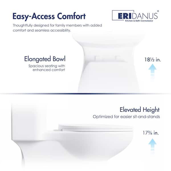 Dublin 1-Piece Toilet 1.1/1.6 GPF Dual Flush Elongated Chair Height in White, 12 in. Rough-In