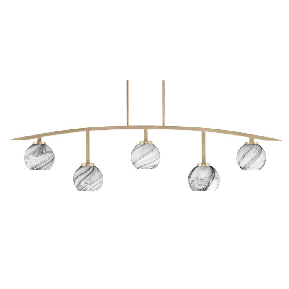 Siena 51.25 in. 5-Light New Age Brass Chandelier with 5.75 in. Onyx Swirl G