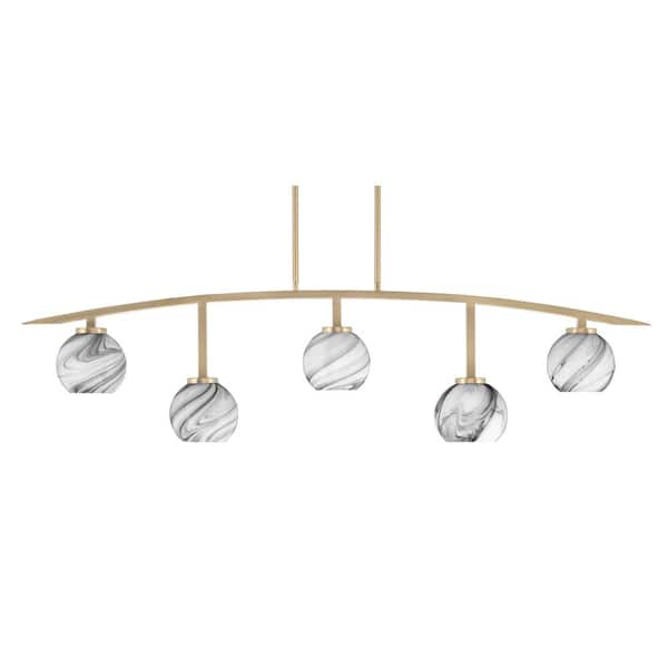 Unbranded Siena 51.25 in. 5-Light New Age Brass Chandelier with 5.75 in. Onyx Swirl Glass Shades, no bulbs included