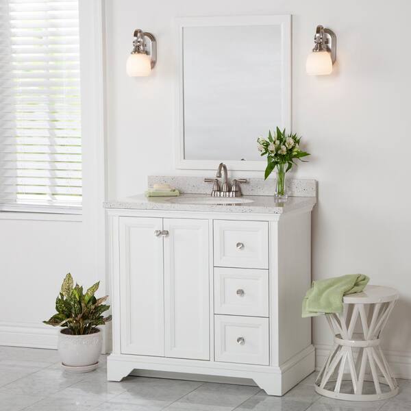 Home Decorators Collection Stratfield 37 in. W x 22 in. D Bath Vanity in White with Cultured Marble Vanity Top in Silver Ash with White Sink