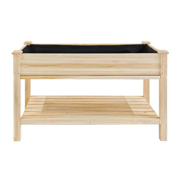 48 x 23 x 31 in. Elevated Wood Raised Garden Bed with Water Collection Tray and Storage Shelf