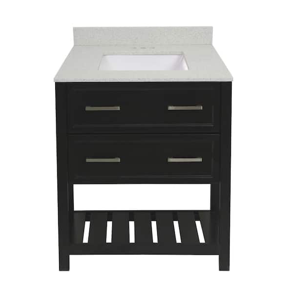 Amluxx Milan 31 in. W x 22 in. D Bath Vanity in Espresso with Quartz Stone Vanity Top with Backsplash in Galaxy White