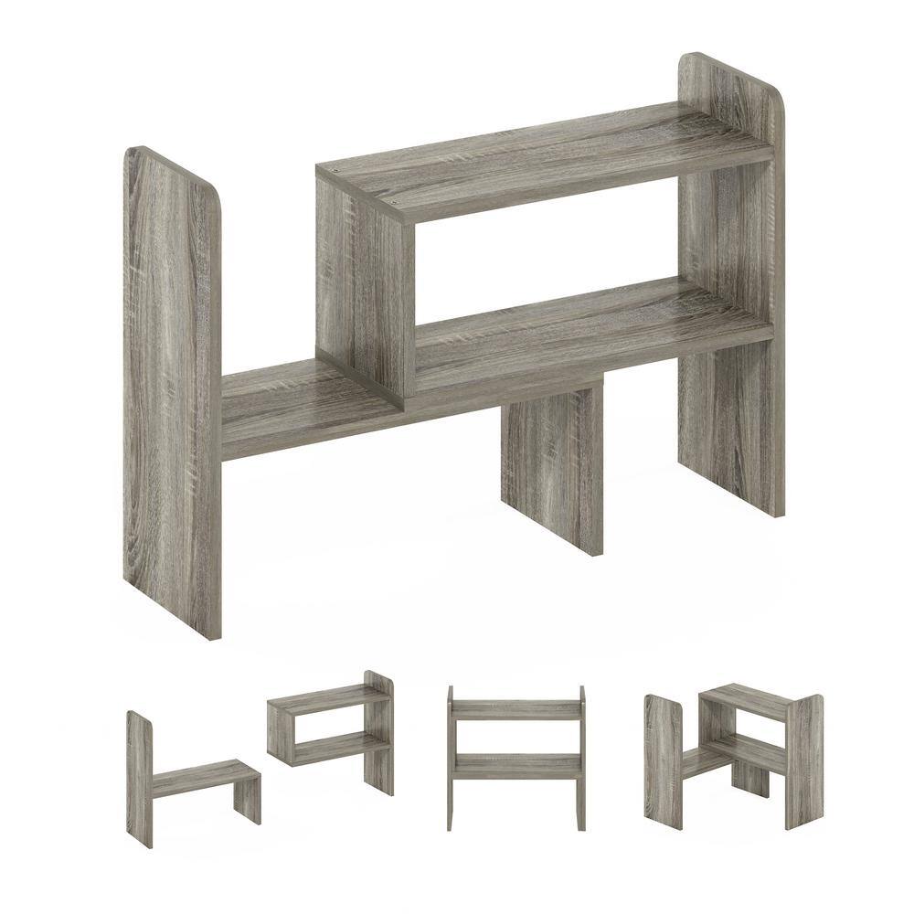 Versatile French Oak Gray Wood Desk Top Organizer Bookshelf