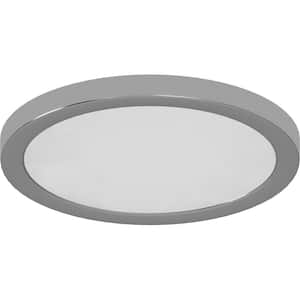 12 in. 1-Light Brushed Nickel LED Indoor Disc/Circle Ceiling Flush Mount/Wall Mount Sconce - White Acrylic Circle Lens