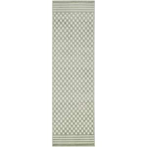 Casual Green 2 ft. x 6 ft. Checker Contemporary Runner Area Rug