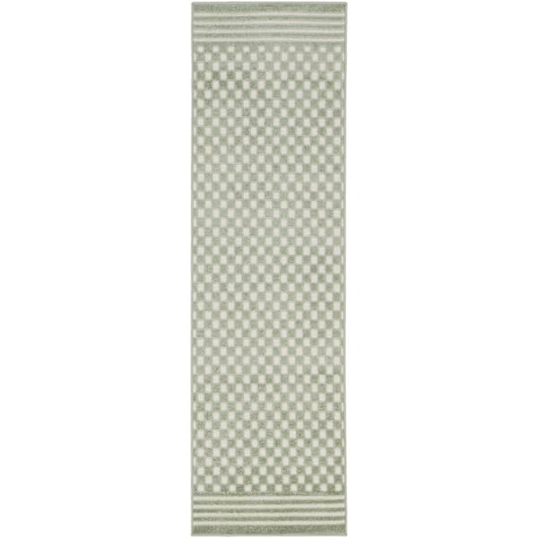 Nourison Casual Green 2 ft. x 6 ft. Checker Contemporary Runner Area Rug