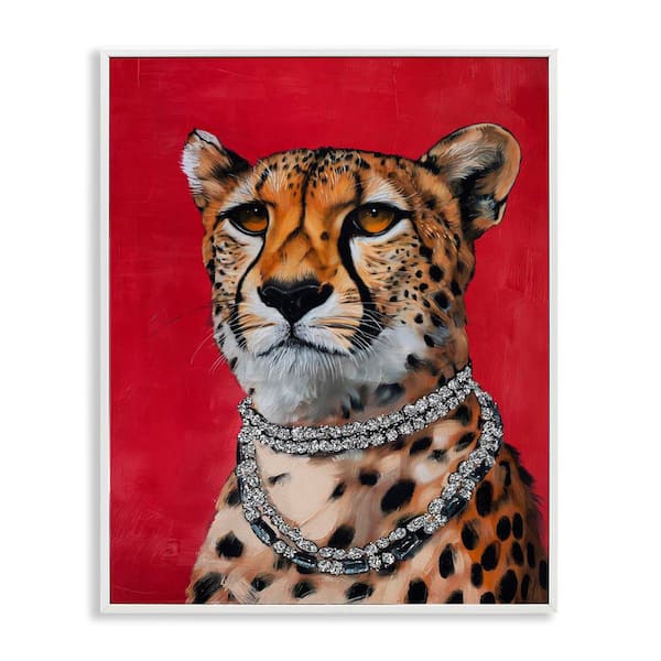 Stupell Industries Leopard Royalty with Necklace by Svetlana Aleynikova White Framed Animal Giclee Art Print 20 in. x 16 in.