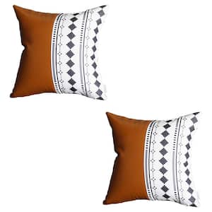 Brown Boho Handcrafted Vegan Faux Leather Square Abstract Geometric 20 in. x 20 in. Throw Pillow Cover (Set of 2)