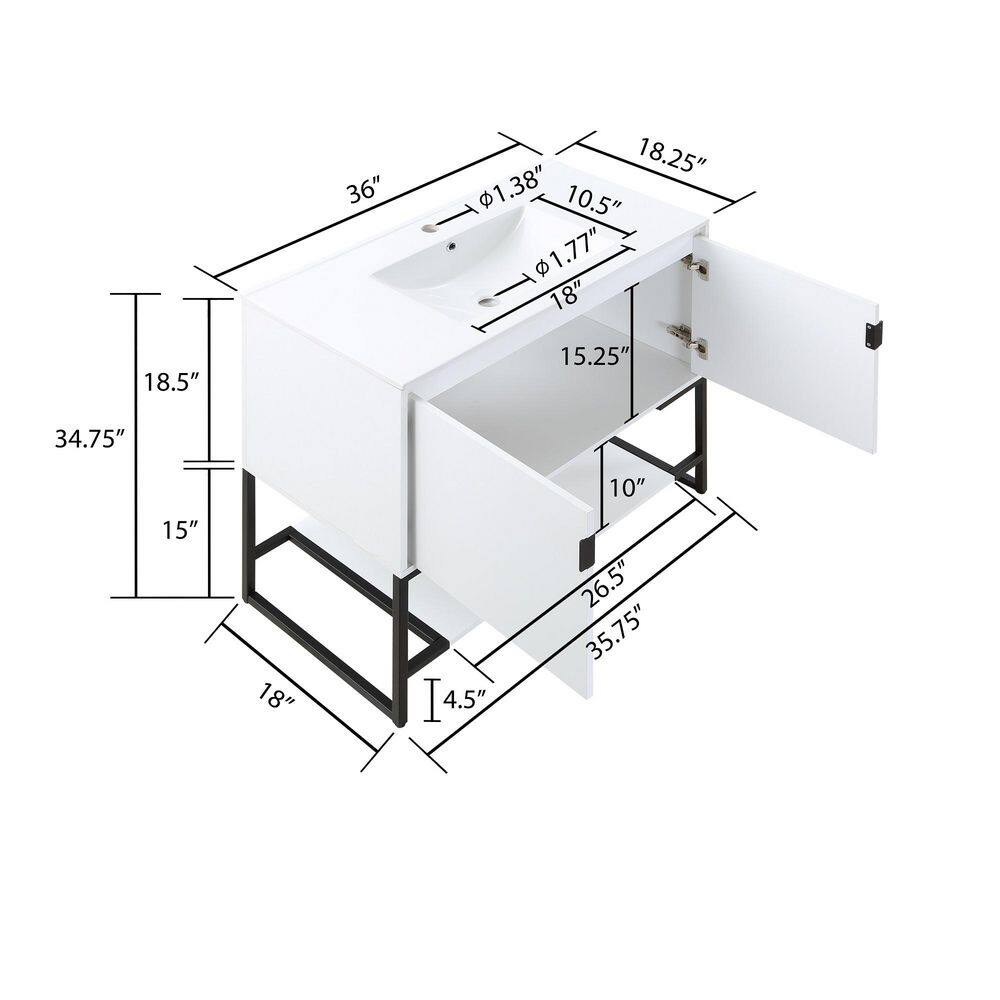Scarsdale 36" White Freestanding Bathroom Vanity with Steel Legs