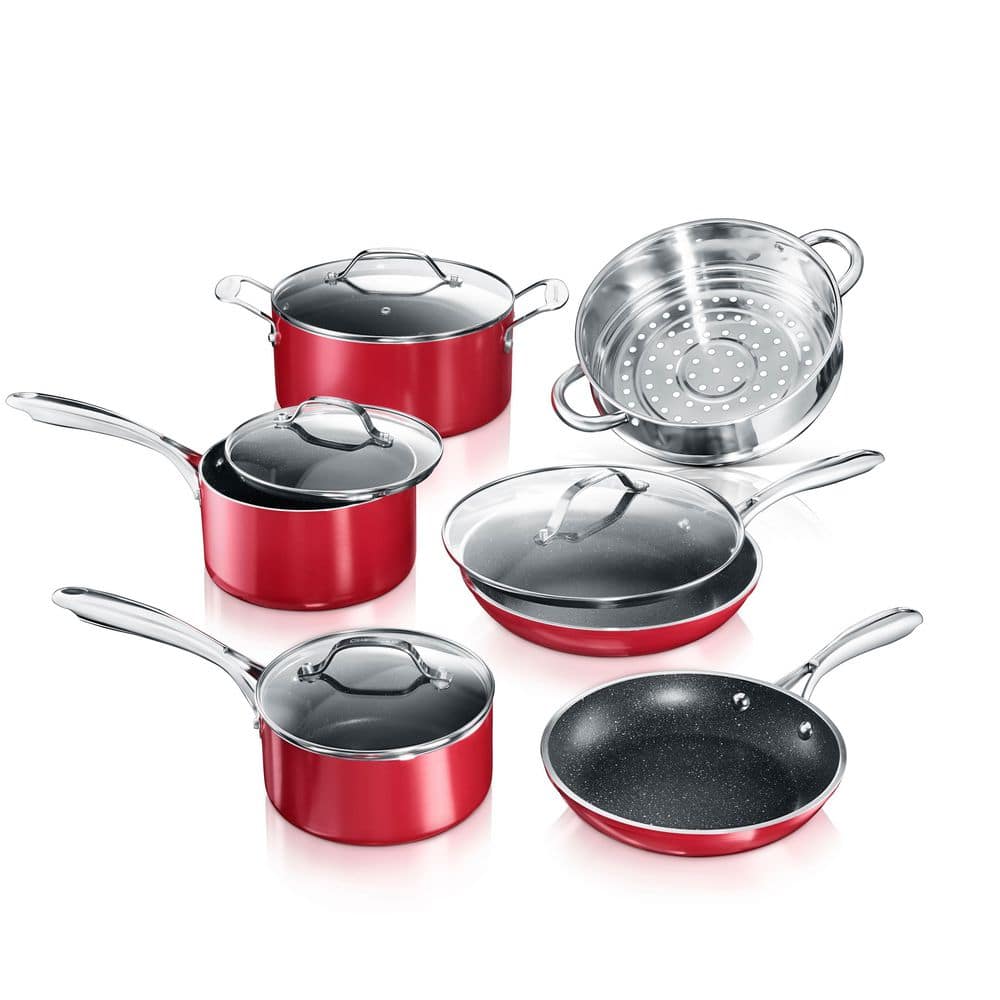 NON STICK COOKWARE SET Aluminum RED Coating 18 Pieces Pots Pans Cooking  Kitchen